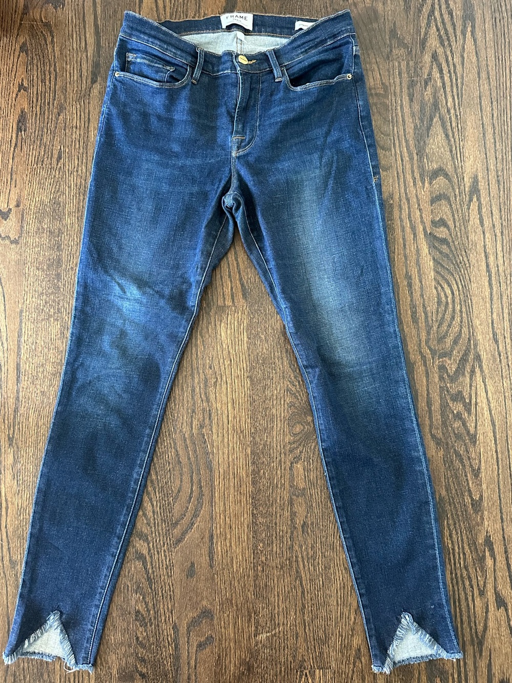 FRAME Le Skinny de Jeanne Sidewinder Raw Step Hem Skinny Jeans size 28 Dark Wash